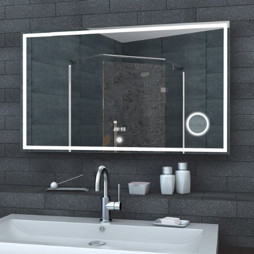 Lux-aqua Badezimmerspiegel Wandspiegel Lichtspiegel LED Uhr Schminkspiegel TOUCH SCHALTER 100 x 60 cm - LMC1060A