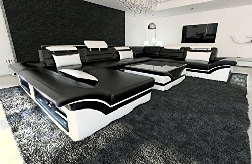 Moderne Wohnlandschaft Enzo XXL Designer Sofa + LED schwarz - weiss