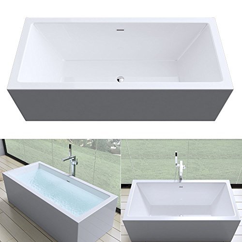 Moderne Design Badewanne Vicenza509OA freistehend in weiß, ohne Armatur, BTH: 180x80x58 cm