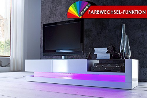 Modernes TV Lowboard hochglanz TWIST weiss inkl LED Farbwechsel