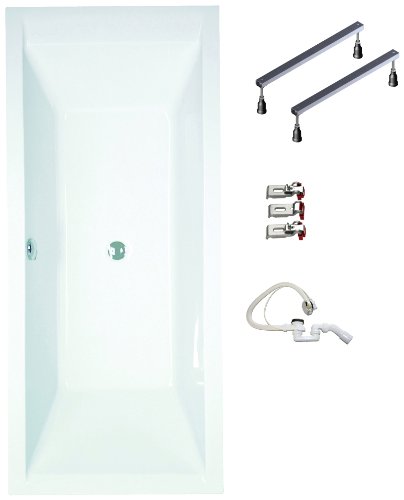 Mybath BWSET120RF Badewannen komplett Set inklusiv Acryl Rechteck Fußgestell und Über- Ablaufgarnitur, 180 x 80 cm
