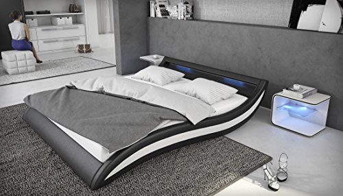 Polsterbett Genua 180x200 Weiß inkl. LED - Kopflicht & Lattenrost Doppelbett Ehebett Bett (Schwarz)