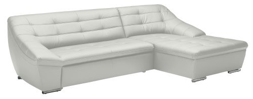 Cavadore Ecksofa Lucas / Couch in Kunstleder mit Steppung / Longchair rechts / 287 x 81 x 165 (BxHxT) / Kunstleder weiß