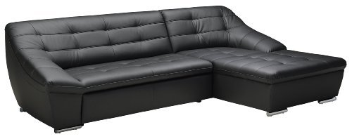 Cavadore Ecksofa Lucas / Couch in Lederoptik mit Steppung / Longchair rechts / 287 x 81 x 165 (BxHxT) / Kunstleder schwarz