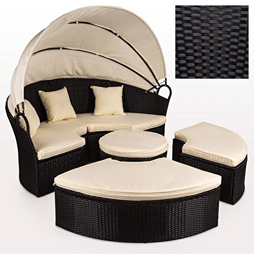 Polyrattan Sonneninsel Liege Lounge Gartenmöbel Ø 184 cm mit Verstellbarem Sonnendach inkl. Kissen und Auflage Polyrattan Sonneninsel Liege Lounge Gartenmöbel Ø 184 cm mit Verstellbarem Sonnendach inkl. Kissen und Auflage