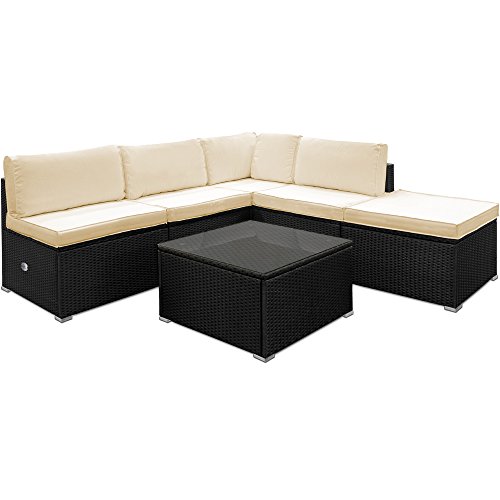 Deuba Luxus Poly Rattan Lounge Set Creme Schwarz XXL | wetterbeständiges Aluminium-Gestell | Einzelelemente flexibel kombinierbar | UV-beständiges Polyrattan | Sitzgarnitur Couch Sitzgruppe