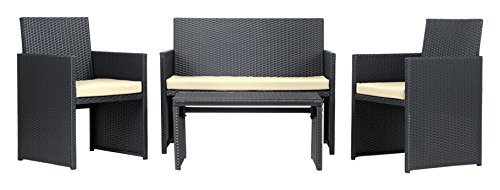 Rattan4Life 4-teilig Neapel Deluxe Polyrattan Gartenmöbel Set, Sofa / Lounge / Gartengarnitur / Kissenbezug, schwarz / beige Rattan4Life 4-teilig Neapel Deluxe Polyrattan Gartenmöbel Set, Sofa / Lounge / Gartengarnitur / Kissenbezug, schwarz / beige