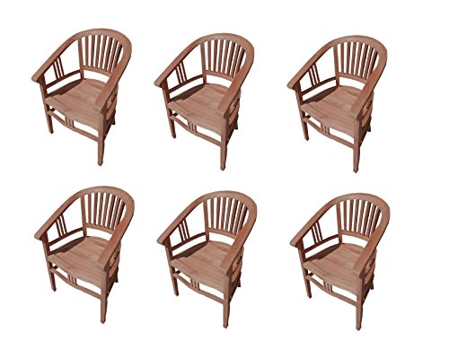SAM® 6er Set Teak-Holz Massiv Gartensessel Moreno, Stuhl mit Armlehnen, für Balkon, Terrasse