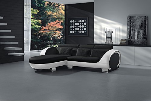 SAM Ecksofa Vigo Combi 1, schwarz / weiß, Couch aus Kunstleder, 181x242 cm links