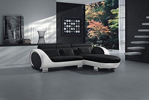 SAM Ecksofa Vigo Combi 1, schwarz / weiß, Couch aus Kunstleder, 242x181 cm rechts