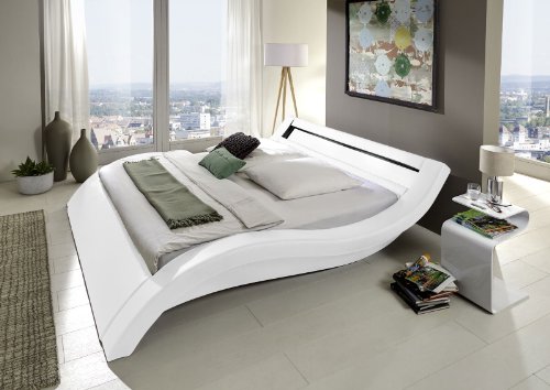 SAM® Innocent Polsterbett Bett Look in weiß 140 x 200 cm geschwungene Seitenteile Kopfteil mit Beleuchtung Wasserbett geeignet