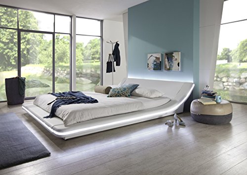 SAM Polsterbett 140x200 cm Bett Custavo in weiß, LED-Beleuchtung, abgerundetes modernes Design