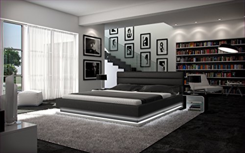SAM® Polsterbett Bett Ripani in schwarz 200 x 200 cm, Bettkasten mit Beleuchtung, Kopfteil mit Ziernähten, modernes Design