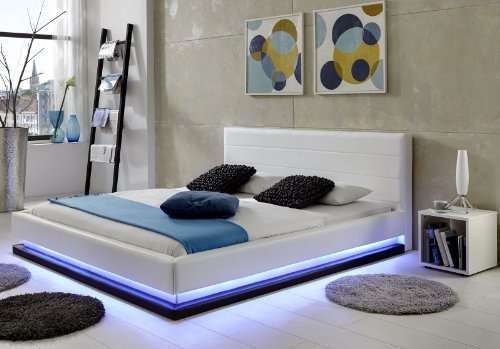 SAM® Polsterbett Ripani in weiß 200 x 200 cm, Bettkasten mit Beleuchtung, Kopfteil mit Ziernähten, modernes Design