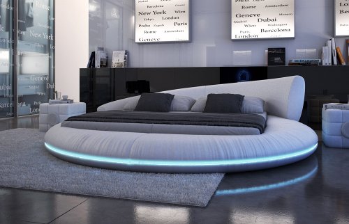 SAM ® Rundbett Raisani mit LED Beleuchtung 180 x 220 cm in weiß Polsterbett mit Beleuchtungsleiste auch als Wasserbett verwendbar