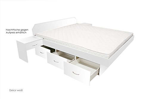 bellvita Wasserbett mit Schubladensockel in Komforthöhe, Bettumrandung mit Aufbau, weiß, 160 cm x 200 cm