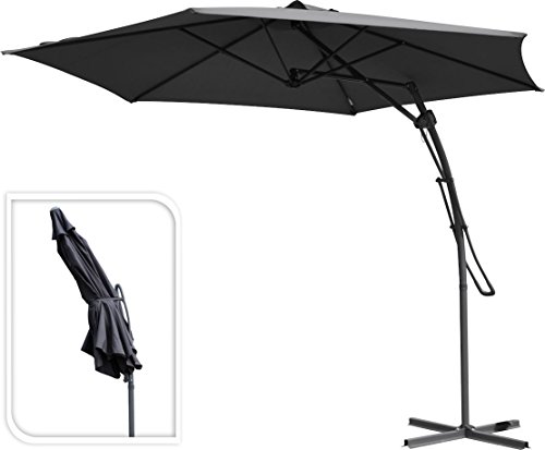 Sonnenschirm mit Easy Flap Hebeltechnik - anthrazit - wasserabweisender Ampelschirm - Gartenschirm mit Lüftungsschlitz