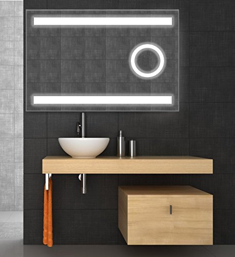 Spiegel mit LED Beleuchtung und Kosmetikspiegel, 60x80 cm, Badspiegel, Lichtspiegel, Neutralweiß