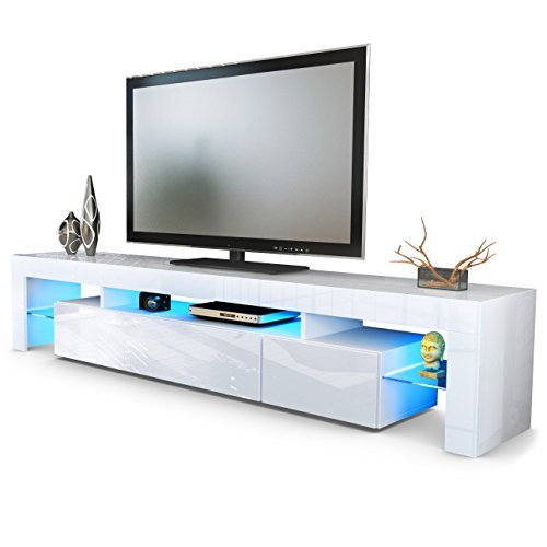 TV Schrank Lowboard Fernsehschrank Fernsehtisch Wohnzimmer Lima V2 in Weiß / Weiß Hochglanz