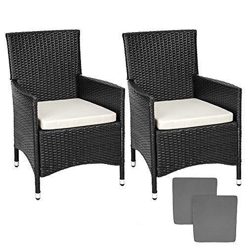 TecTake 2er Set Poly Rattan Gartenstuhl mit Aluminiumgestell inkl. Kissen und 2 Bezugssets, Edelstahlschrauben - Diverse Farben - (Schwarz | Art.Nr. 401469) TecTake 2er Set Poly Rattan Gartenstuhl mit Aluminiumgestell inkl. Kissen und 2 Bezugssets, Edelstahlschrauben - Diverse Farben - (Schwarz | Art.Nr. 401469)