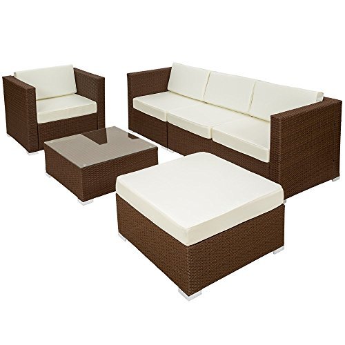 TecTake Hochwertige Luxus Lounge Poly-Rattan Aluminium Sitzgruppe Sofa Rattanmöbel Gartenmöbel braun