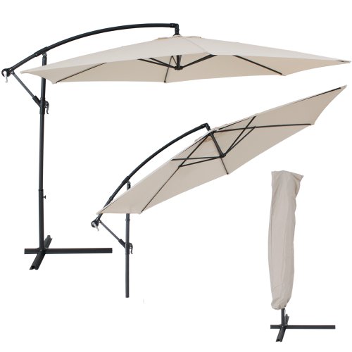 TecTake® Sonnenschirm Ampelschirm mit Metallgestell + UV Schutz 350cm beige + Schutzhülle