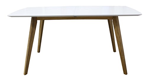 tenzo 2184-001 Bess Designer Esstisch, Tischplatte MDF lackiert, Matt, Untergestell massiv, 75 x 160 205 x 95 cm, weiß/eiche