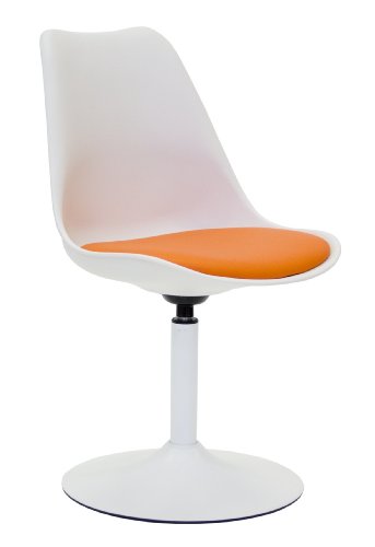 tenzo 3303-417 TEQUILA - Designer Esszimmerstuhl Viva, Kunststoffschale mit Sitzkissen in Lederoptik, Untergestell Metall, pulverbeschichtet, 83 x 49 x 53 cm, weiß/orange