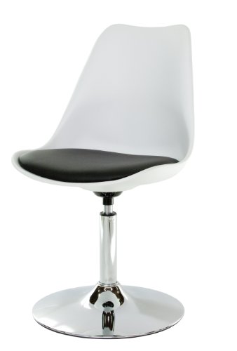 Tenzo 3309-000 TEQUILA - Designer Esszimmerstuhl, Kunststoffschale mit Sitzkissen in Lederoptik, Untergestell verchromt, 83 x 49 x 53 cm, weiß / schwarz