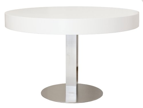 Tenzo 4820-001 Bloc - Designer Esstisch rund, Tischplatte 12 cm Wabe mit MDF-Beschichtung, Edelstahluntergestell, Höhe: 77 cm, o 120 cm, weiß / lackiert matt