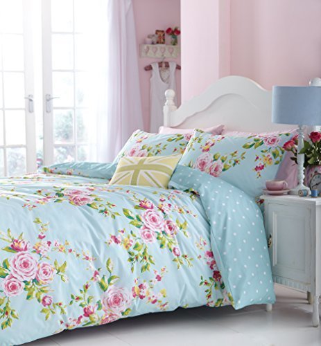 Superb Baumwolle einzeln rosa blau rose Blumenmuster Wende Billig Bettdecke schick Set