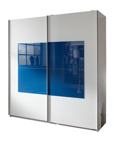 Wimex Kleiderschrank/ Schwebetürenschrank Santos, (B/H/T) 180 x 198 x 64 cm, Alpinweiß/ Absetzung Glas Petrol