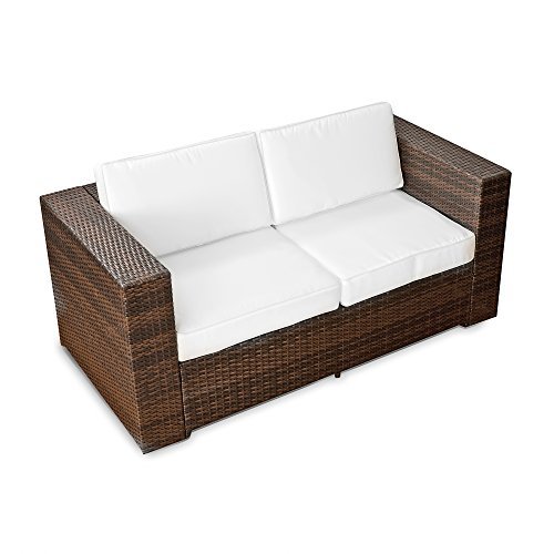 XINRO® 2er Polyrattan Lounge Sofa - Gartenmöbel Couch Bank Rattan - durch Andere Polyrattan Lounge Gartenmöbel Elemente erweiterbar - in/Outdoor - handgeflochten - Braun