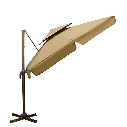 AMANKA XXL Ampelschirm 250x250cm rechteckig Aluminium-Gestell inkl. Plattenständer mit Fußpedal 360° Grad drehbarer Sonnenschirm Garten-Schirm mit doppelter Kappe
