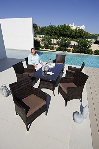 baumarkt direkt 13.tlg. Gartenmöbelset Santiago XL, 6 Sessel, Tisch 150x80 cm, Polyrattan, braun braun
