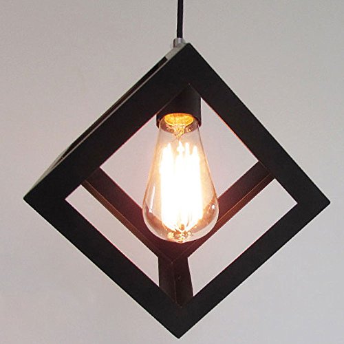 hahaemall Vintage Beleuchtung Industrie Edison Cube Design Antik Schwarz Draht Käfig Lampe Anhänger