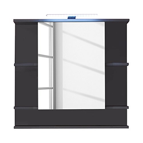 Trendteam 1330-403-21 Tetis Badezimmer Spiegelschrank, 72 x 76 x 20 cm, in Graphit mit fünf Ablagefächern, Dunkelgrau, Front Hochglanz Weiß