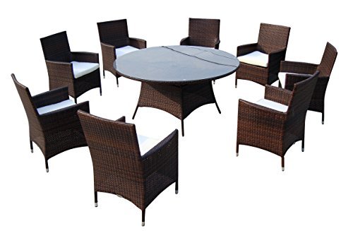 Baidani Gartenmöbel-Sets 10d00010.00002 Designer Lounge-Garnitur Rondo, 1 Tisch mit Glasplatte, 8 Stühle, Sitzauflagen braun