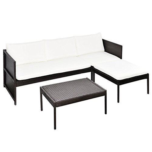 vidaXL Gartenmöbel Poly Rattan 3er Lounge Sitzgruppe Sitzgarnitur Sofa Tisch