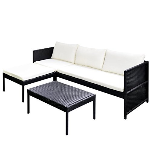 vidaXL Gartenmöbel Poly Rattan 3er Lounge Sitzgruppe Sofa Sitzgarnitur Tisch