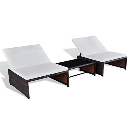 vidaXL Lounge Poly Rattan 2-er Sonnenliege Gartenmöbel Tisch verstellbare Lehne