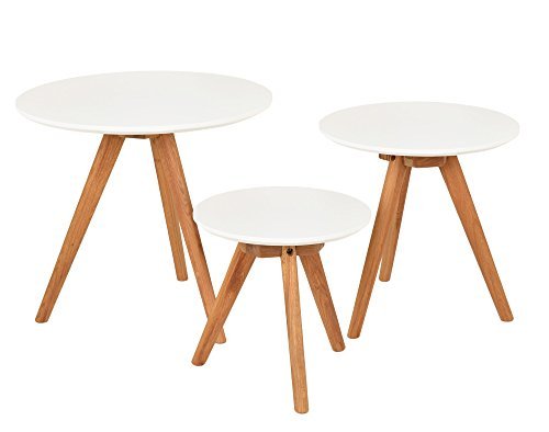 ts-ideen 3er Set Design Beistelltische rund Eiche weiß Kaffeetisch Couchtisch Nachttisch