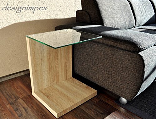 Design Beistelltisch Ecktisch Nachttisch Boxspringbett TP-1 Eiche / Glas