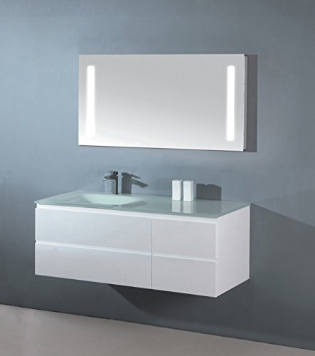 Luxus Badezimmermöbel Badmöbel bestehend aus Unterschrank, Waschtisch aus Glas,und LED-Spiegel mit Beleuchtung (100 cm)