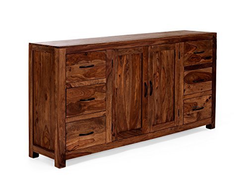 massivum Sideboard Palison 180x95x42 cm aus Palisander-Holz massiv braun lackiert mit 2 Türen und 6 Schubladen