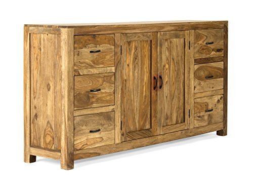 massivum Sideboard Palison 180x95x42 cm aus Palisander-Holz massiv natur lackiert mit 2 Türen und 6 Schubladen