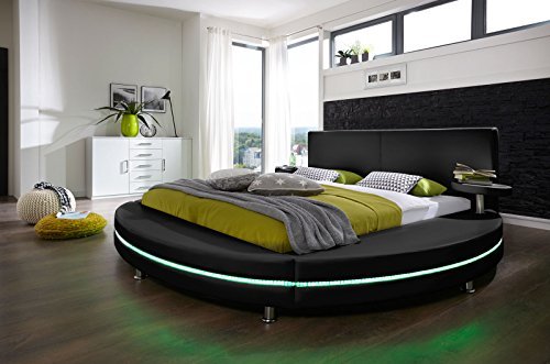 SAM Design Polster- Rundbett 180x200 cm Gallo, Bett in schwarz, LED-Beleuchtung, Lederimitat, als Wasserbett verwendbar