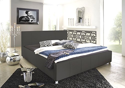 SAM Design Polsterbett 200x200 cm Katja, grau, Bett aus Kunstleder, abgestepptes Kopfteil, stilvolle Chromfüße
