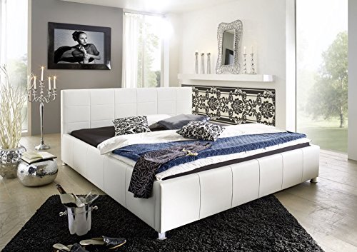 SAM Polsterbett 200x200 cm Katja, weiß, Bett mit gepolstertem, hohen Kopfteil, abgestepptes Design