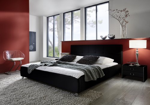 SAM® Polsterbett Bett Zarah in schwarz 140 x 200 cm Kopfteil im abgesteppten modernen Design Chrom farbene Füße Wasserbett geeignet